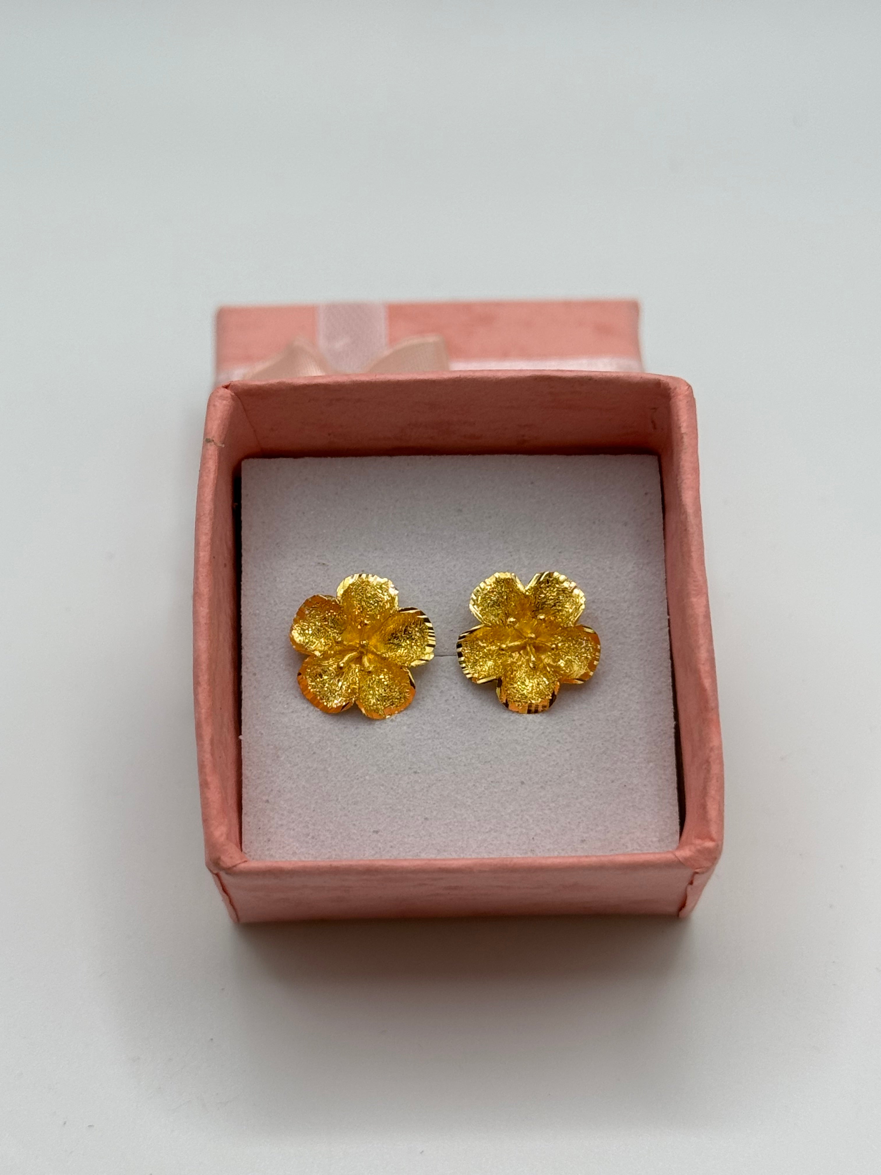 Medium Floral Hibiscus Earrings - Meilingbling24k Jewelry #