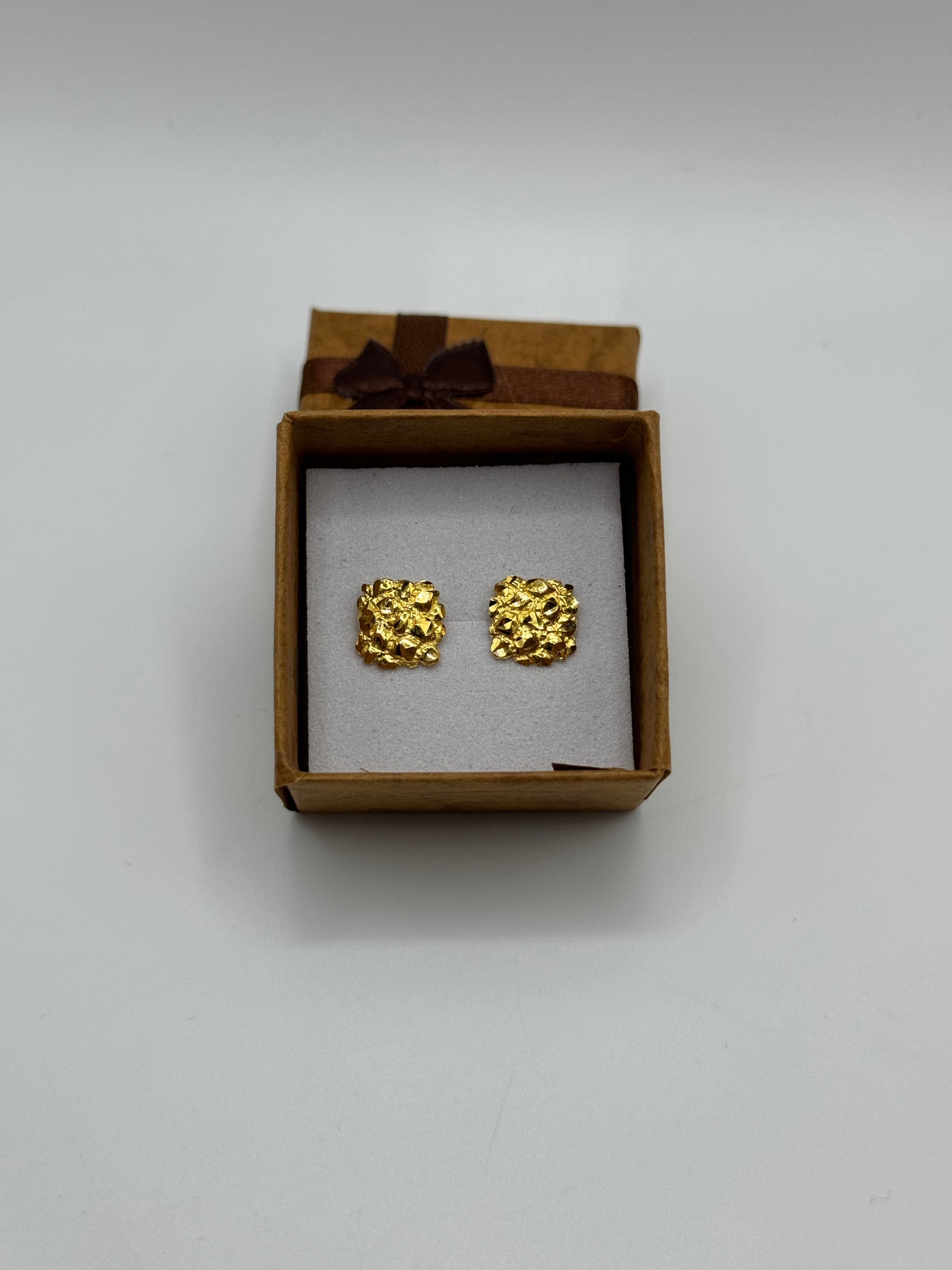 Square Nugget Earrings - Meilingbling24k Jewelry #