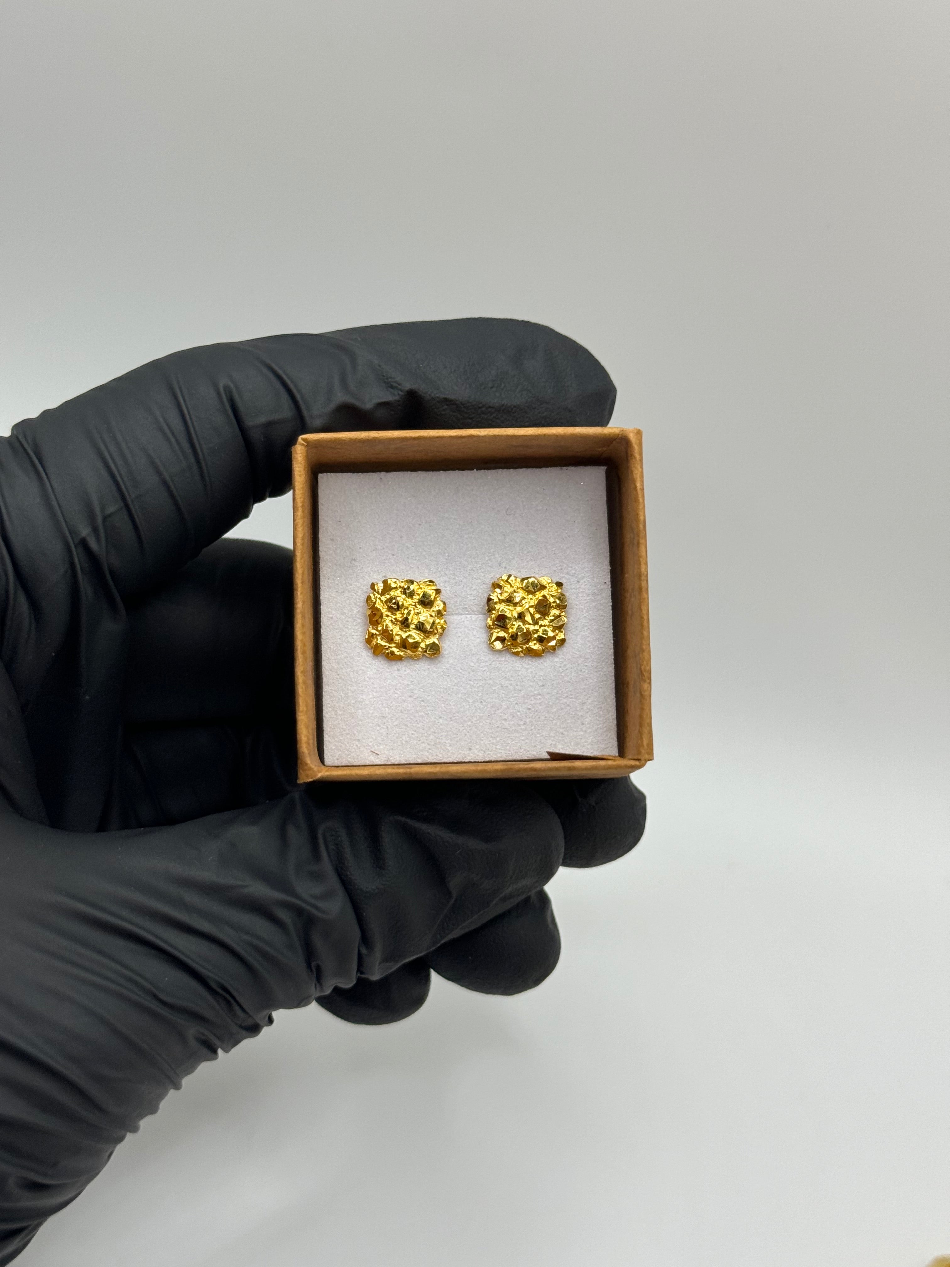 Square Nugget Earrings - Meilingbling24k Jewelry #