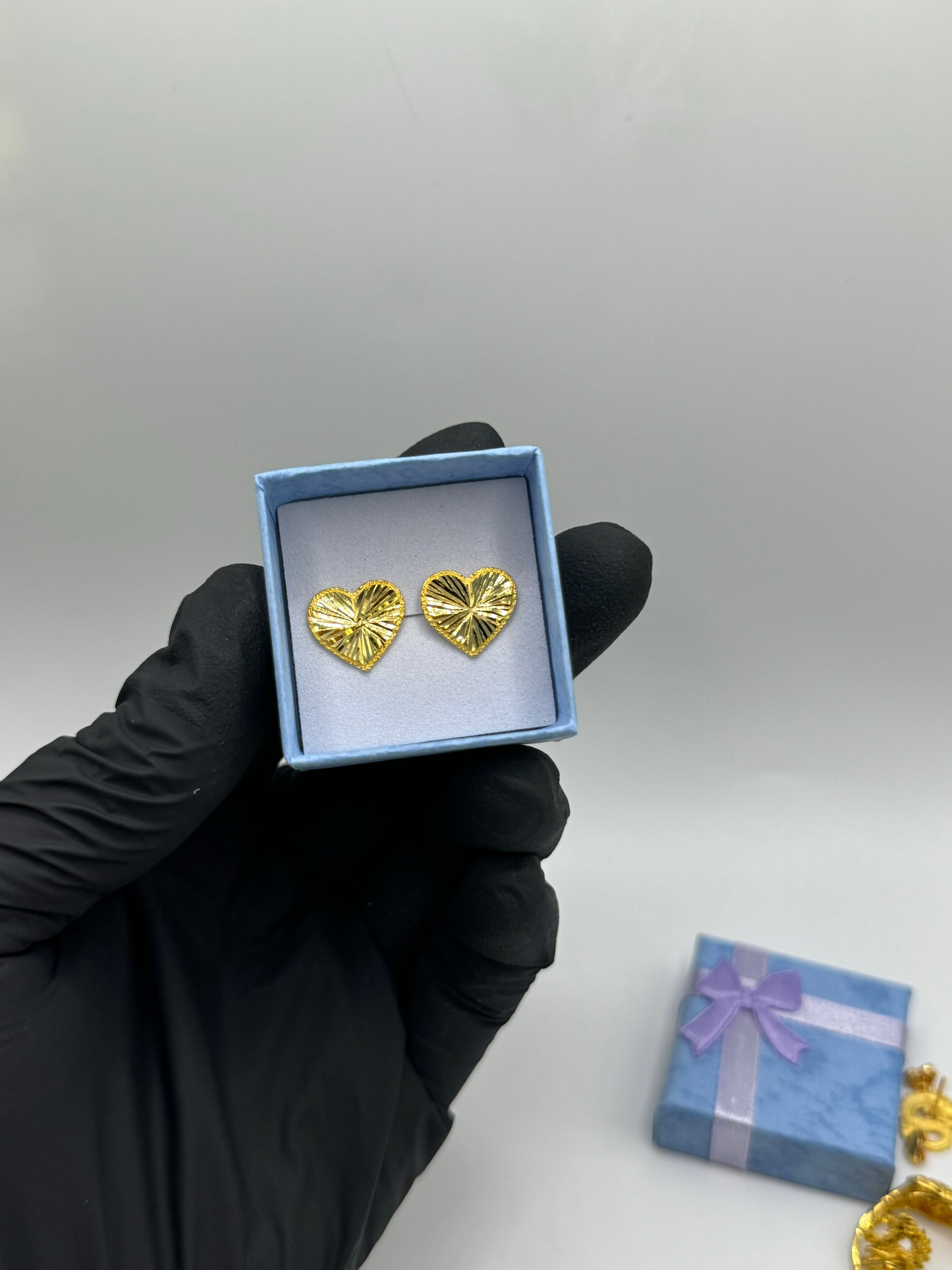 Diamond Cut Heart Earrings - Meilingbling24k Jewelry #