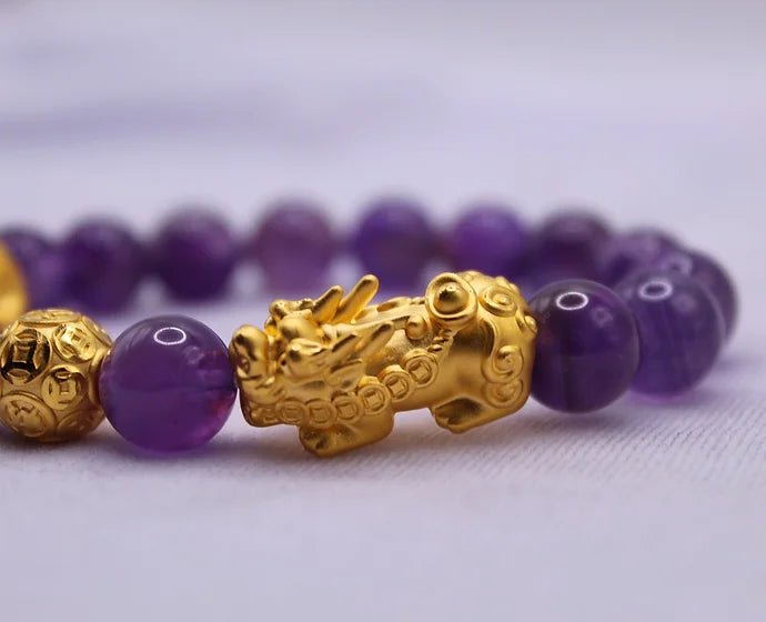 Pure 24k 999 Amethyst Beaded Bracelet - Meilingbling24k Jewelry