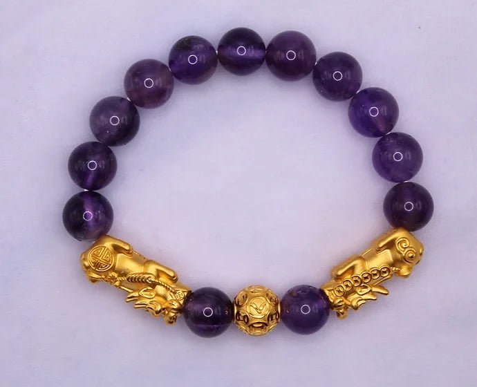 Pure 24k 999 Amethyst Beaded Bracelet - Meilingbling24k Jewelry