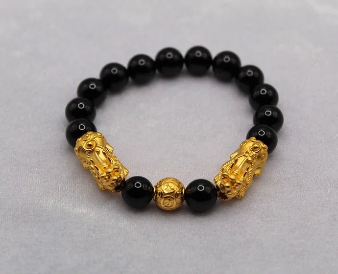 Pure 24k 999 Black Onyx Beaded Bracelet - Meilingbling24k Jewelry