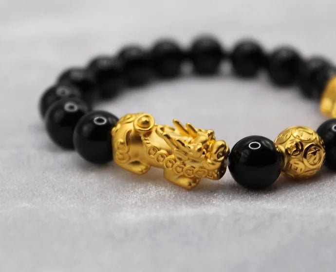 Pure 24k 999 Black Onyx Beaded Bracelet - Meilingbling24k Jewelry