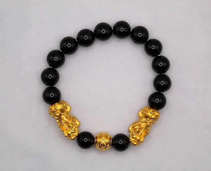 Pure 24k 999 Black Onyx Beaded Bracelet - Meilingbling24k Jewelry