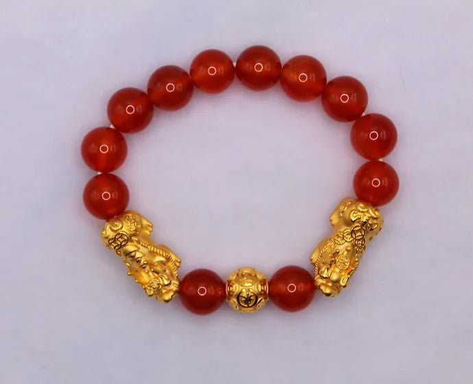 Pure 24k 999 Carnelian Beaded Bracelet - Meilingbling24k Jewelry