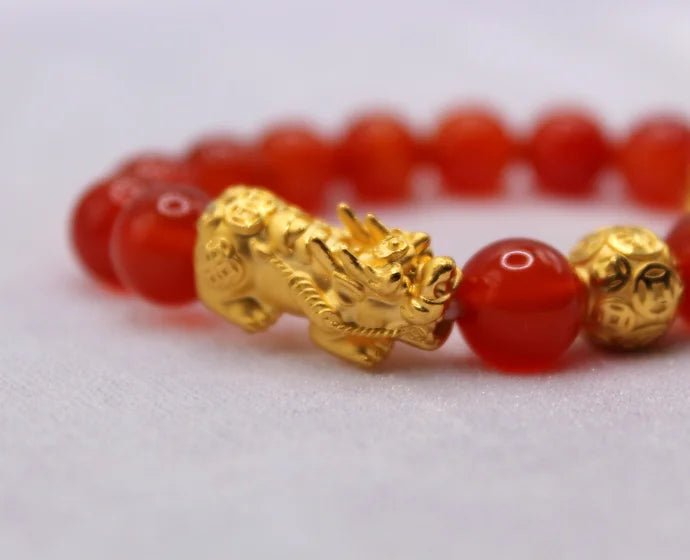 Pure 24k 999 Carnelian Beaded Bracelet - Meilingbling24k Jewelry