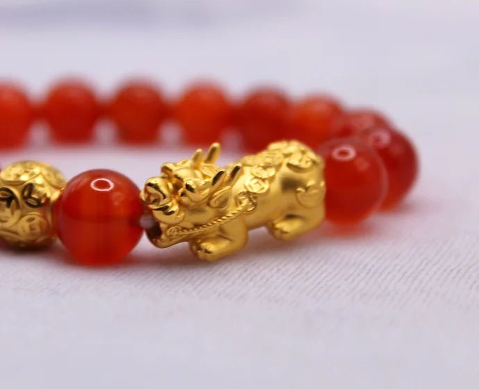 Pure 24k 999 Carnelian Beaded Bracelet - Meilingbling24k Jewelry