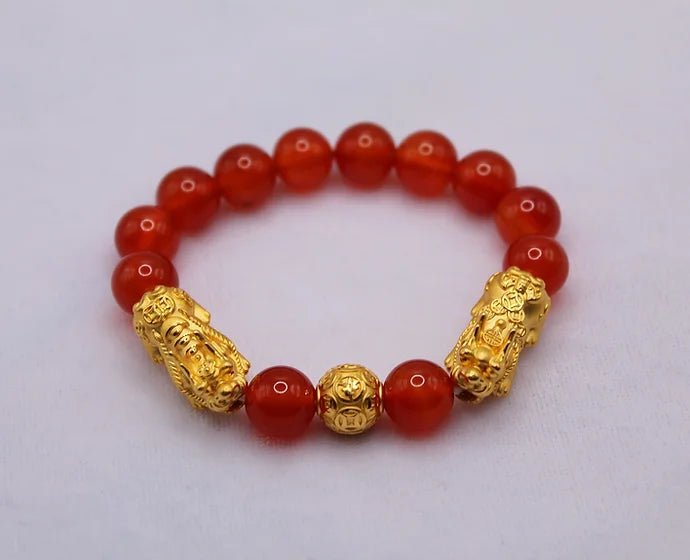 Pure 24k 999 Carnelian Beaded Bracelet - Meilingbling24k Jewelry