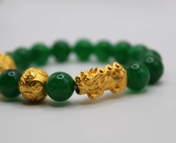 Pure 24k 999 Dark Jade Beaded Bracelet - Meilingbling24k Jewelry