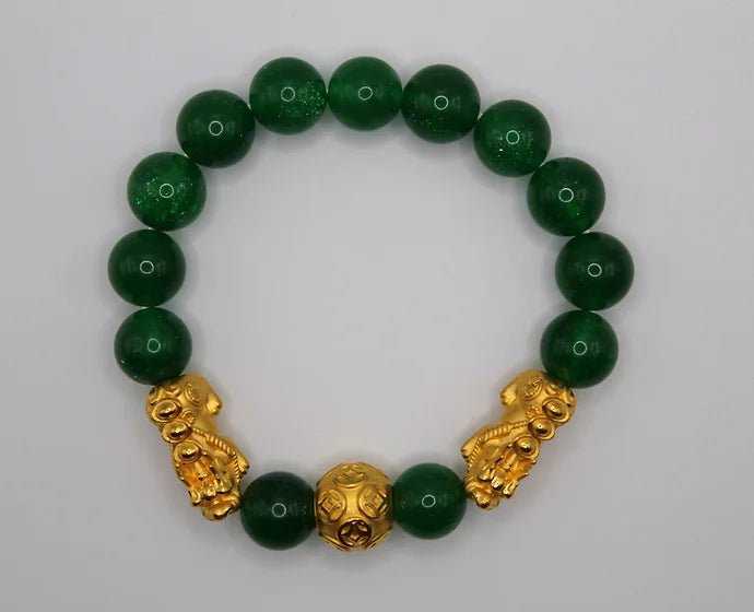 Pure 24k 999 Dark Jade Beaded Bracelet - Meilingbling24k Jewelry