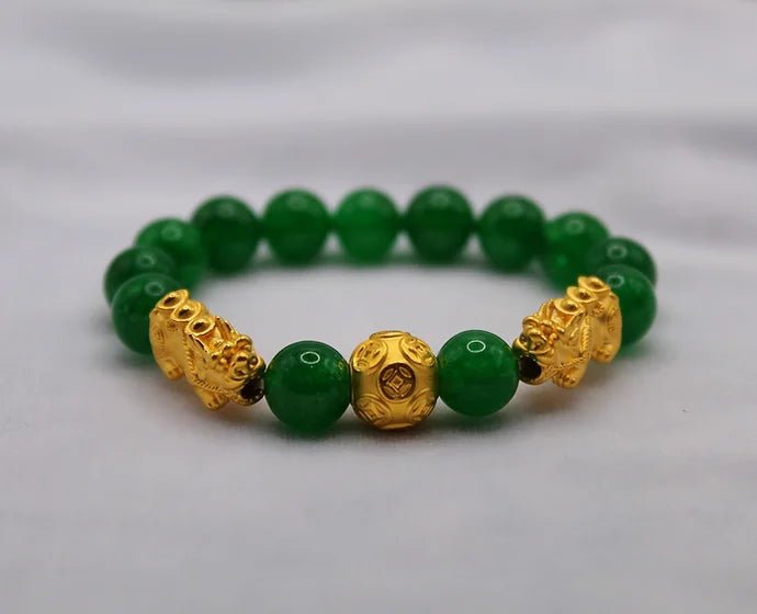 Pure 24k 999 Dark Jade Beaded Bracelet - Meilingbling24k Jewelry