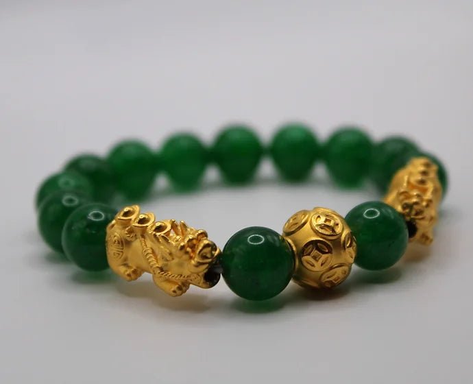 Pure 24k 999 Dark Jade Beaded Bracelet - Meilingbling24k Jewelry