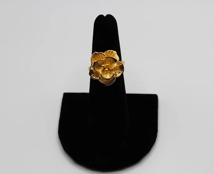 Pure 24k 999 Floral Holographic/Matte Gold Ring - Meilingbling24k Jewelry