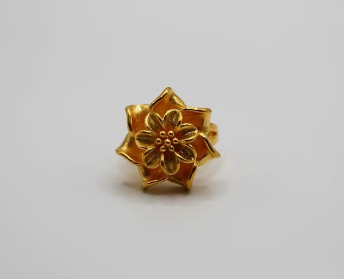 Pure 24k 999 Floral Matte Ring - Meilingbling24k Jewelry