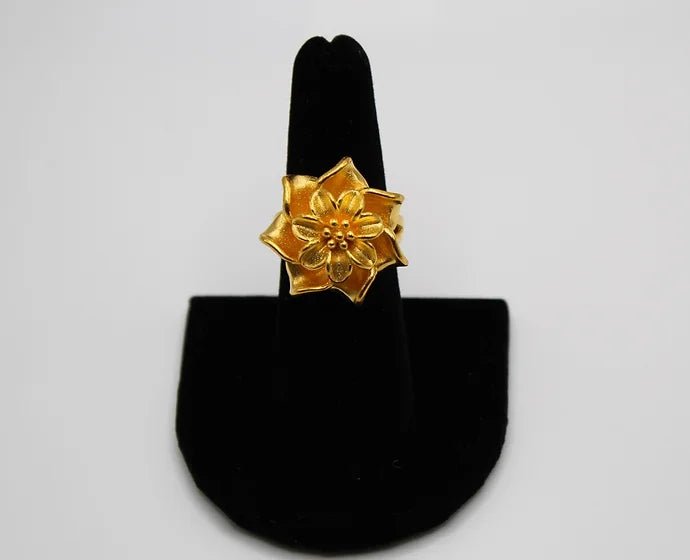 Pure 24k 999 Floral Matte Ring - Meilingbling24k Jewelry