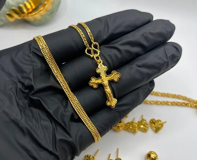 Pure 24k 999 Jesus & Chain Pendant Set - Meilingbling24k Jewelry