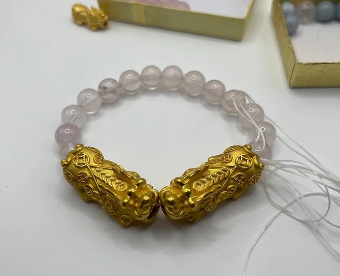 Pure 24k 999 Large x2 Pixius Beaded Bracelet (any stone color) - Meilingbling24k Jewelry