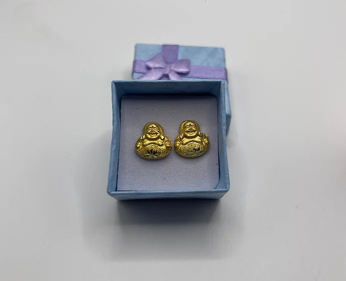 Pure 24k 999 Laughing Buddha Earrings - Meilingbling24k Jewelry