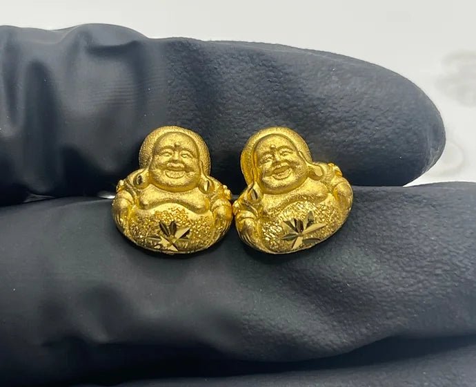 Pure 24k 999 Laughing Buddha Earrings - Meilingbling24k Jewelry