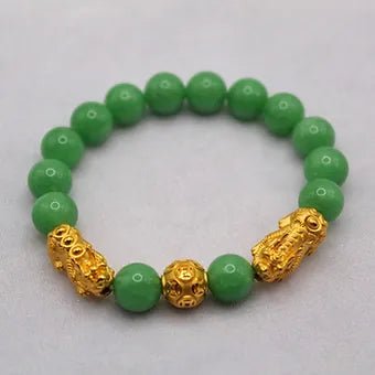 Pure 24k 999 Light Green Jade Beaded Bracelet - Meilingbling24k Jewelry