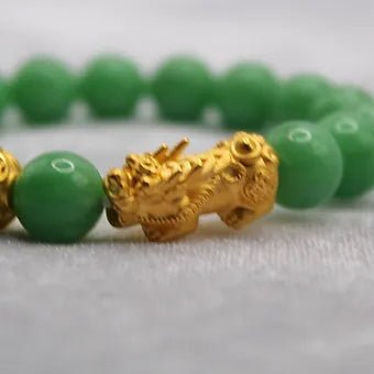 Pure 24k 999 Light Green Jade Beaded Bracelet - Meilingbling24k Jewelry