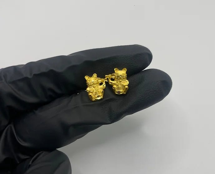 Pure 24k 999 Lucky Cat Earrings - Meilingbling24k Jewelry