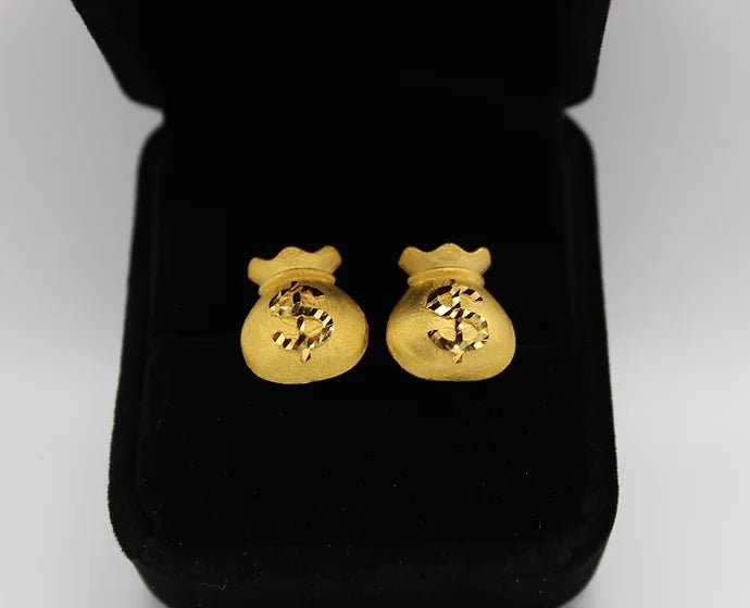 Pure 24k 999 Moneybag Earrings - Meilingbling24k Jewelry