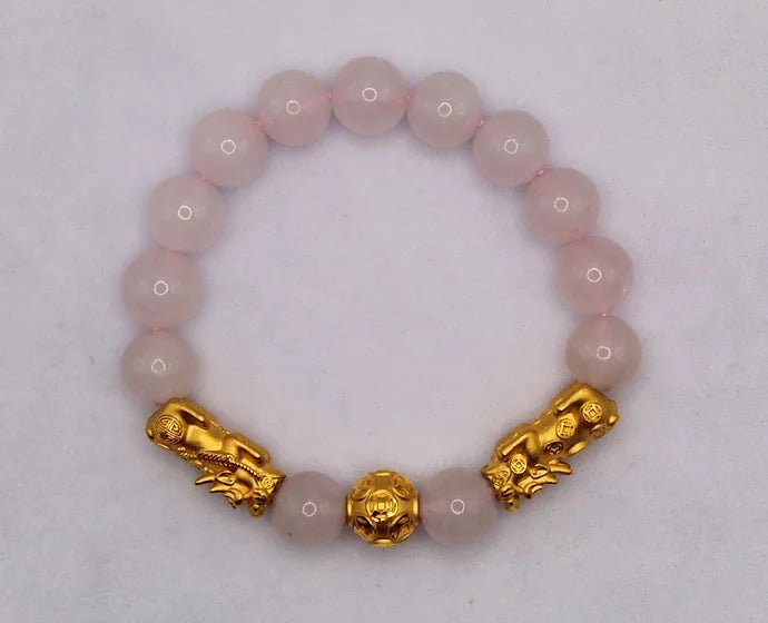 Pure 24k 999 Rose Quartz Beaded Bracelet - Meilingbling24k Jewelry