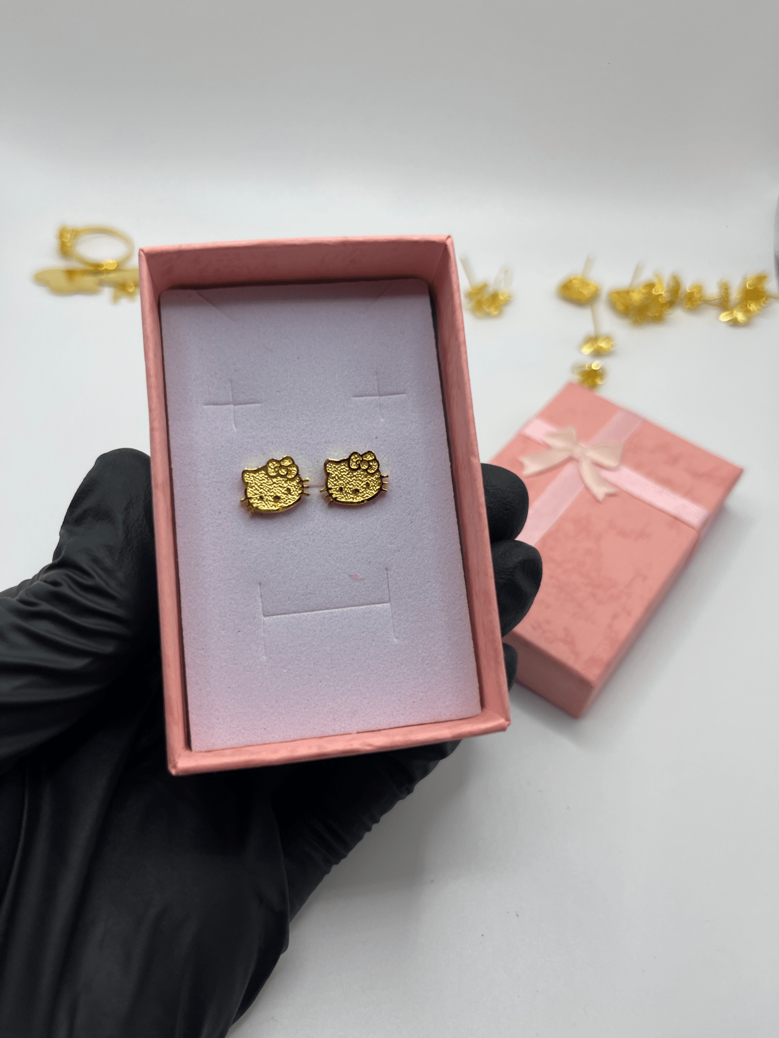 Pure 24k 999 Small Hello Kitty Earrings - Meilingbling24k Jewelry