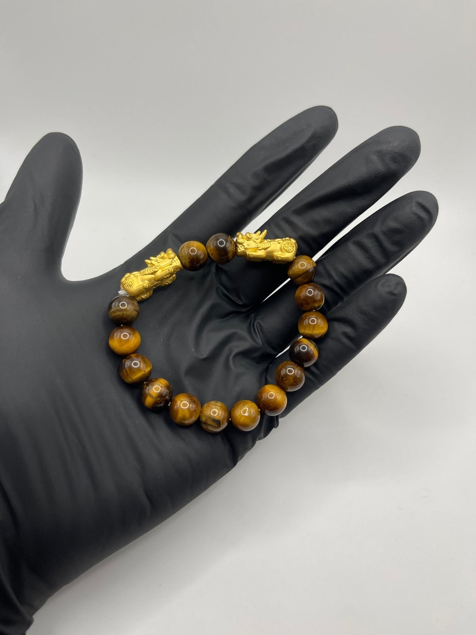 Pure 24k 999 Tiger Eye Beaded Bracelet - Meilingbling24k Jewelry