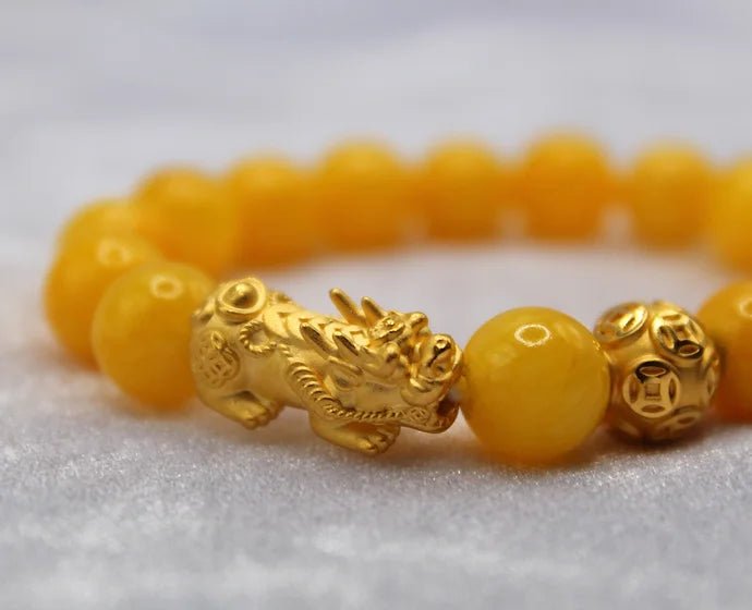 Pure 24k 999 Yellow Jade Beaded Bracelet - Meilingbling24k Jewelry