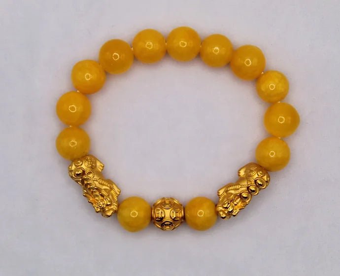 Pure 24k 999 Yellow Jade Beaded Bracelet - Meilingbling24k Jewelry