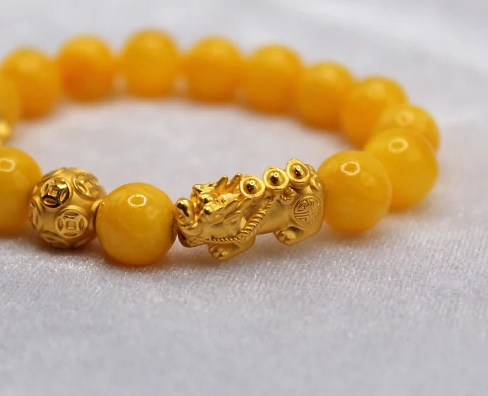 Pure 24k 999 Yellow Jade Beaded Bracelet - Meilingbling24k Jewelry