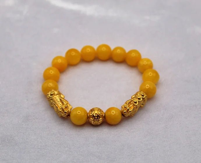 Pure 24k 999 Yellow Jade Beaded Bracelet - Meilingbling24k Jewelry